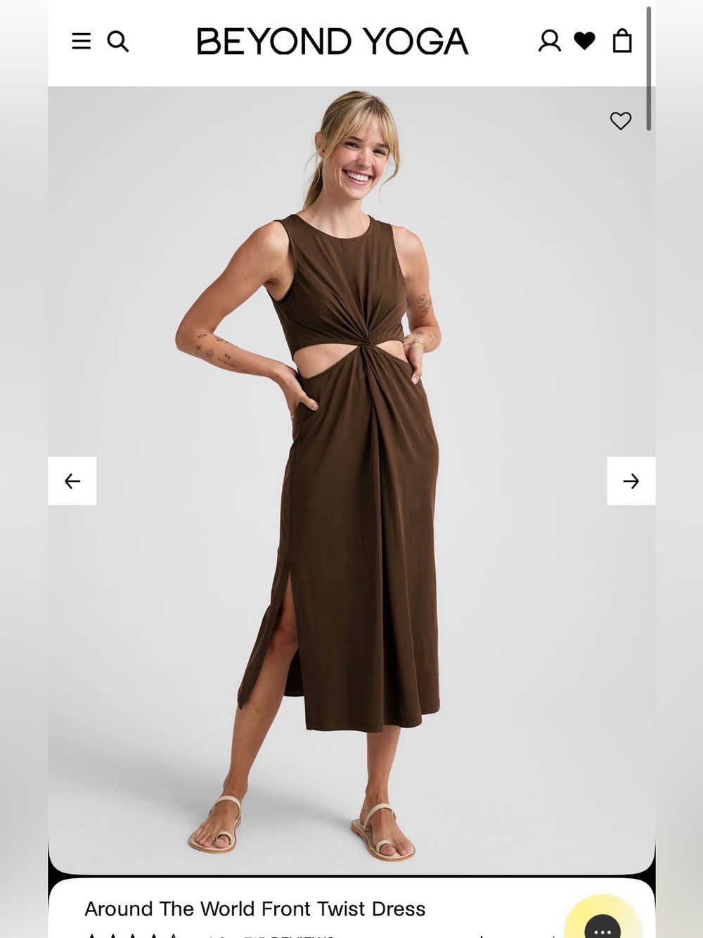 Beyond Yoga Around The World Front Twist Dress,  NWT, XS, brown